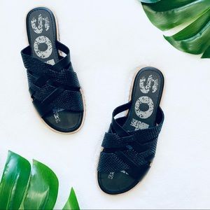 New Sorel Ella black slide sandals